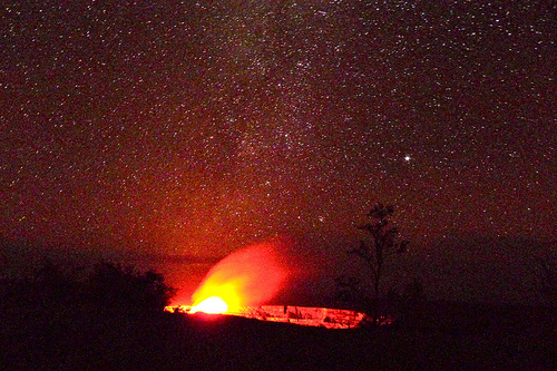 Stars, and the glow over the Halemaumau crater...